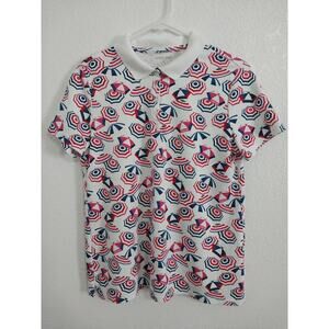 Lands End Womens Size M Umbrella Print Short Sleeve Polo Golf Tennis Shirt
